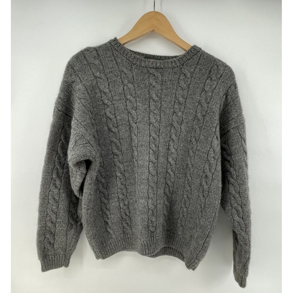 Vtg J CREW Oarsman Sweater Men XL Fits *M/L Wool Cable Knit Fisherman Gray Thick